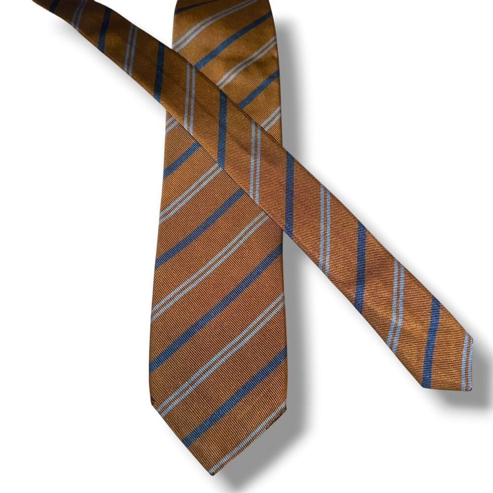 Luciano Barbera Brown & Blue Striped Handmade in Italy 100% Silk Tie